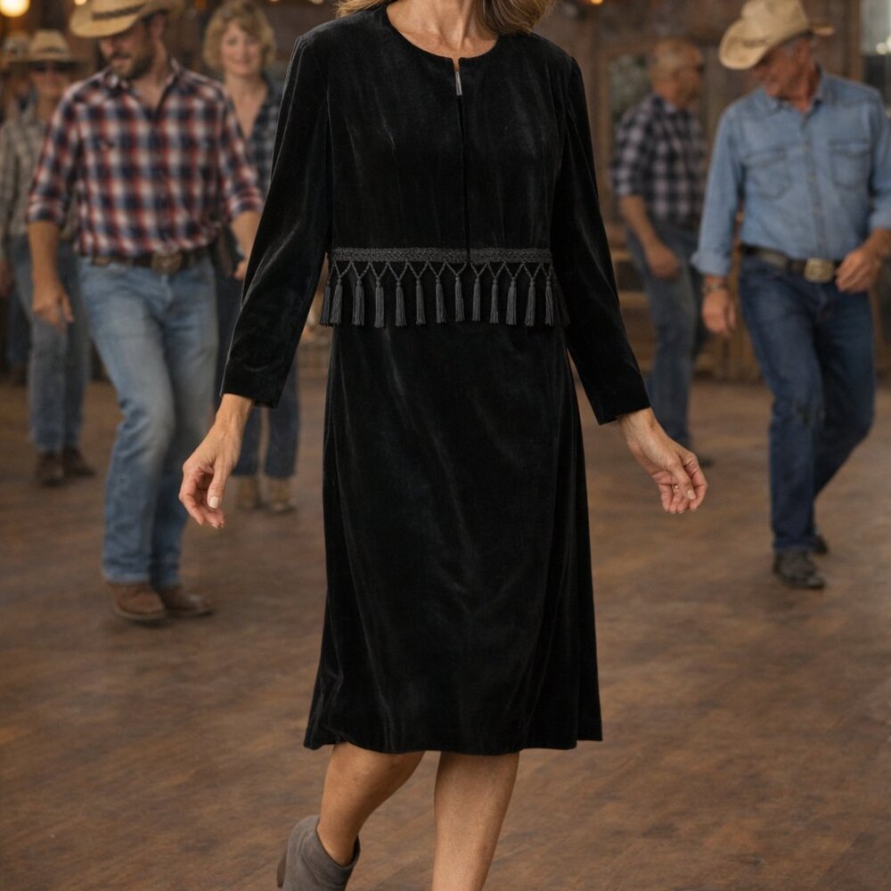 Alex Evenings Vintage Velvet Dress & Shrug Womens 6 Black Matching Beaded Fringe
